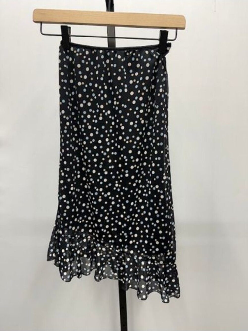 My Michelle Polka Dot Ruffled Asymmetrical Midi Skirt